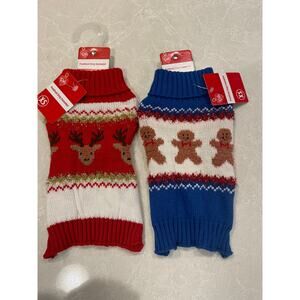 Pet Cental dog puppy sweater XS LOT OF 2 deer and gingerbread new w/tags festive